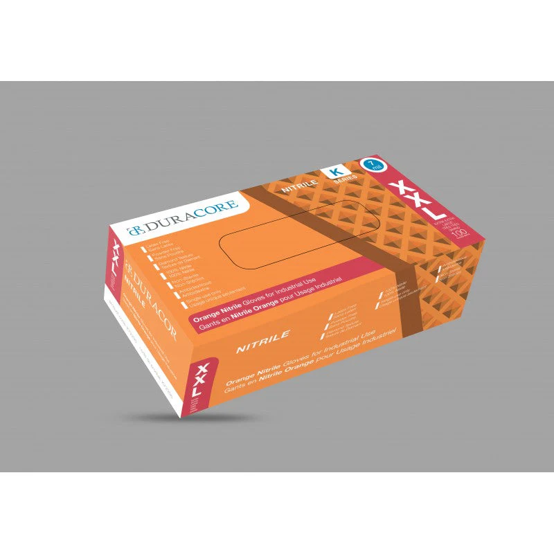 DURACORE, Nitrile Orange Textured Gloves, Powder Free, 7mil, Box of 100 - Image 4